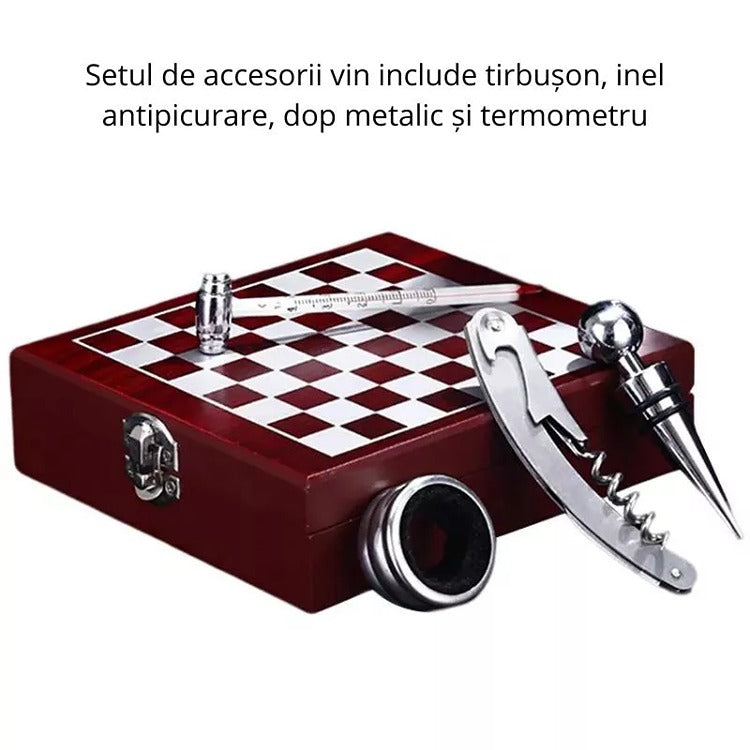 Cutie Sah cu Accesorii Sticla de Vin Checkmate - Varivo