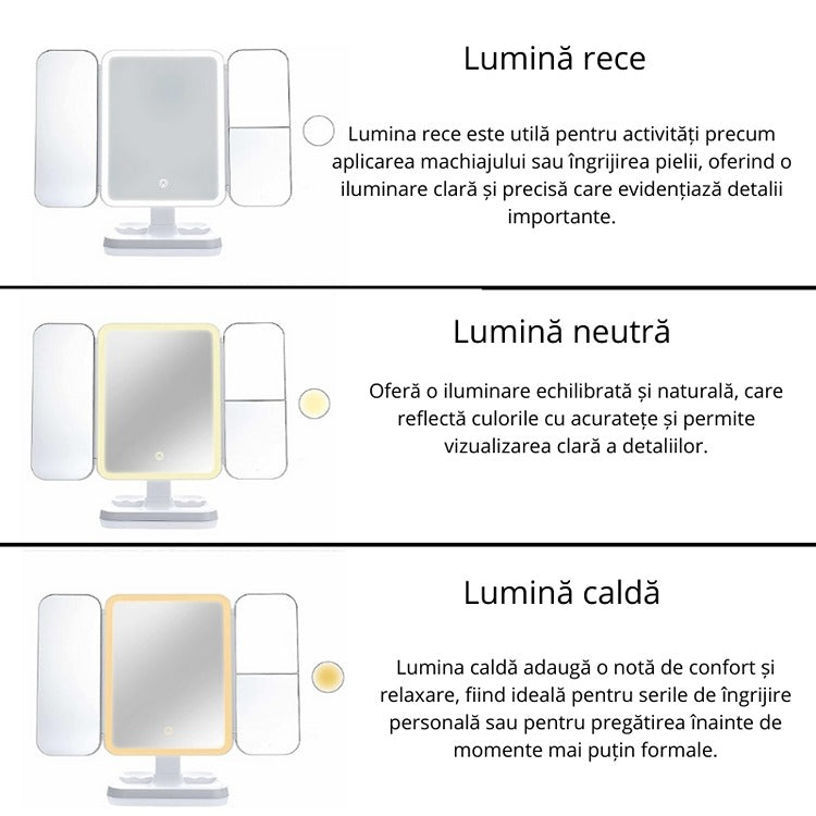 Oglinda de Machiaj Pliabila cu Zoom, LED