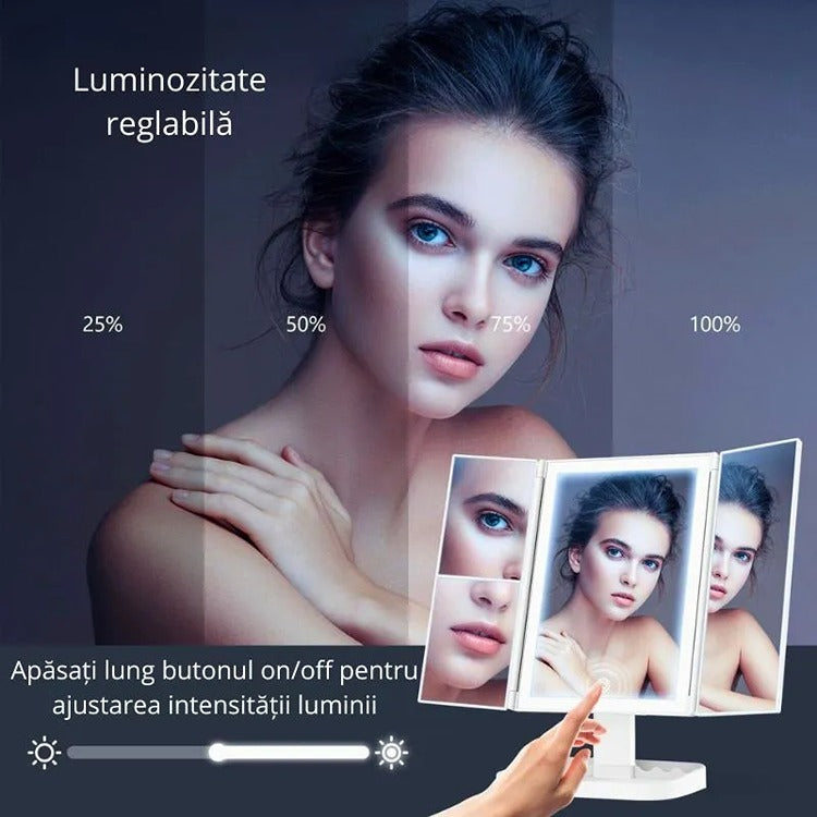 Oglinda de Machiaj Pliabila cu Zoom, LED