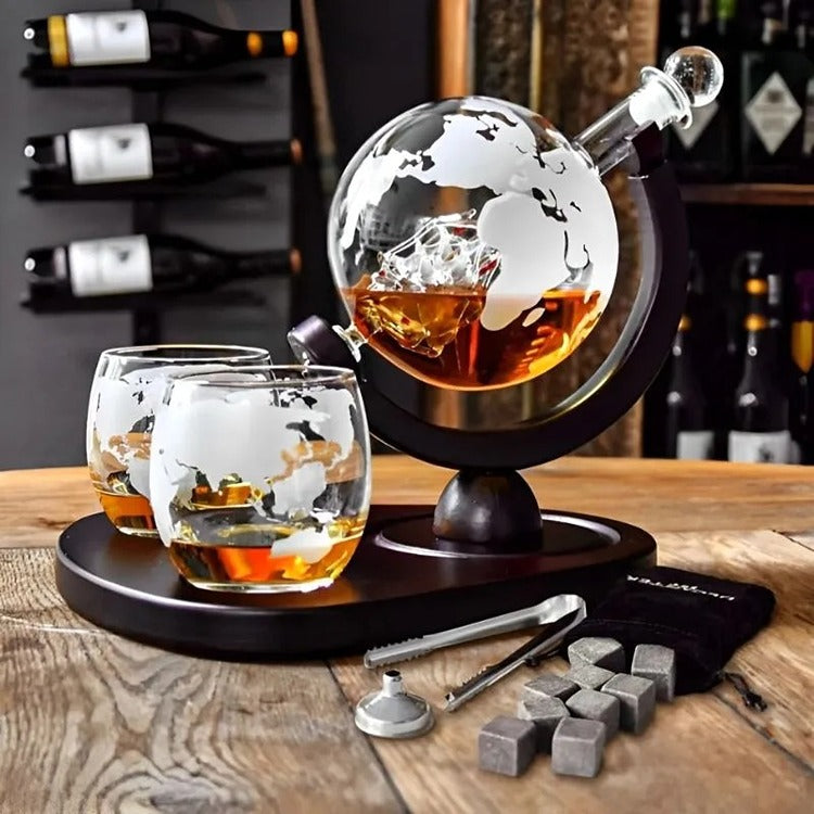 Set Cadou Decantor Glob Pamantesc Deluxe, 2 Pahare