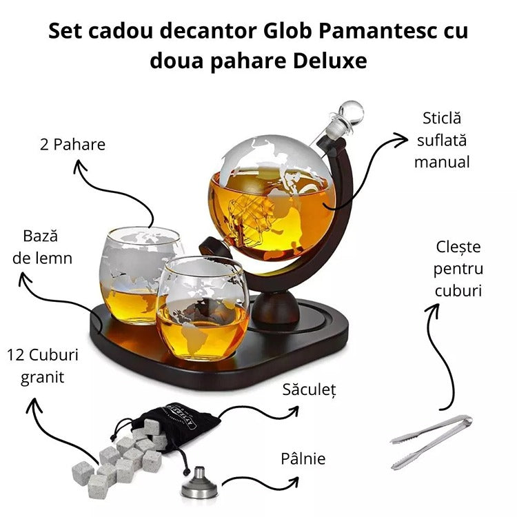 Set Cadou Decantor Glob Pamantesc Deluxe, 2 Pahare