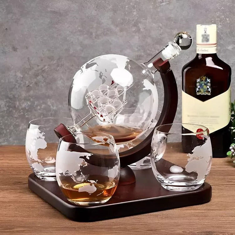 Set Cadou Decantor Glob Pamantesc Deluxe, 4 Pahare - Varivo