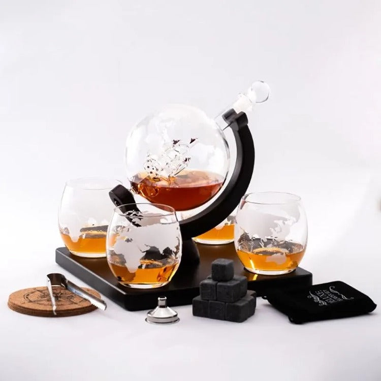 Set Cadou Decantor Glob Pamantesc Deluxe, 4 Pahare - Varivo