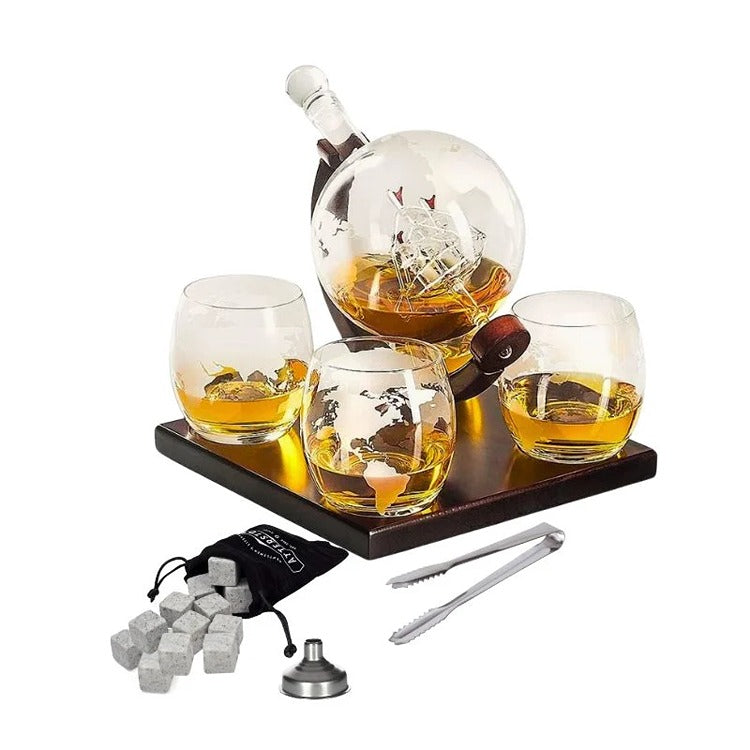 Set Cadou Decantor Glob Pamantesc Deluxe, 4 Pahare - Varivo