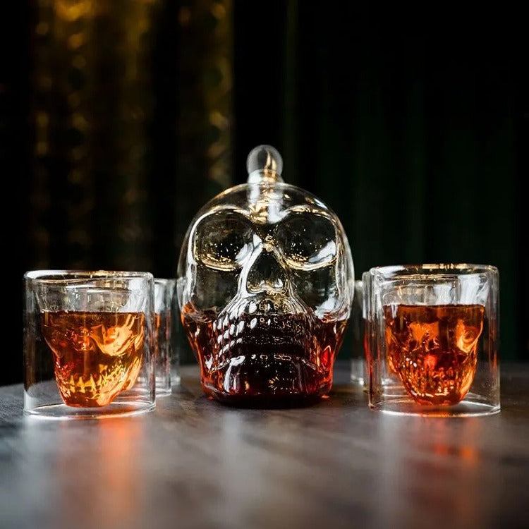 Set Cadou Decantor Sticla Craniu, 1 litru, 6 Pahare