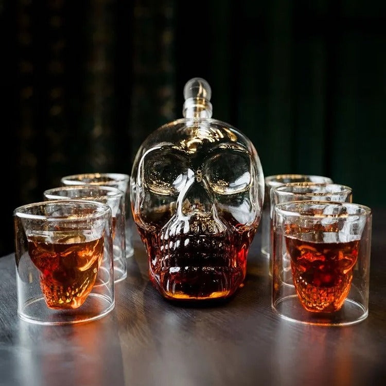 Set Cadou Decantor Sticla Craniu, 1 litru, 6 Pahare