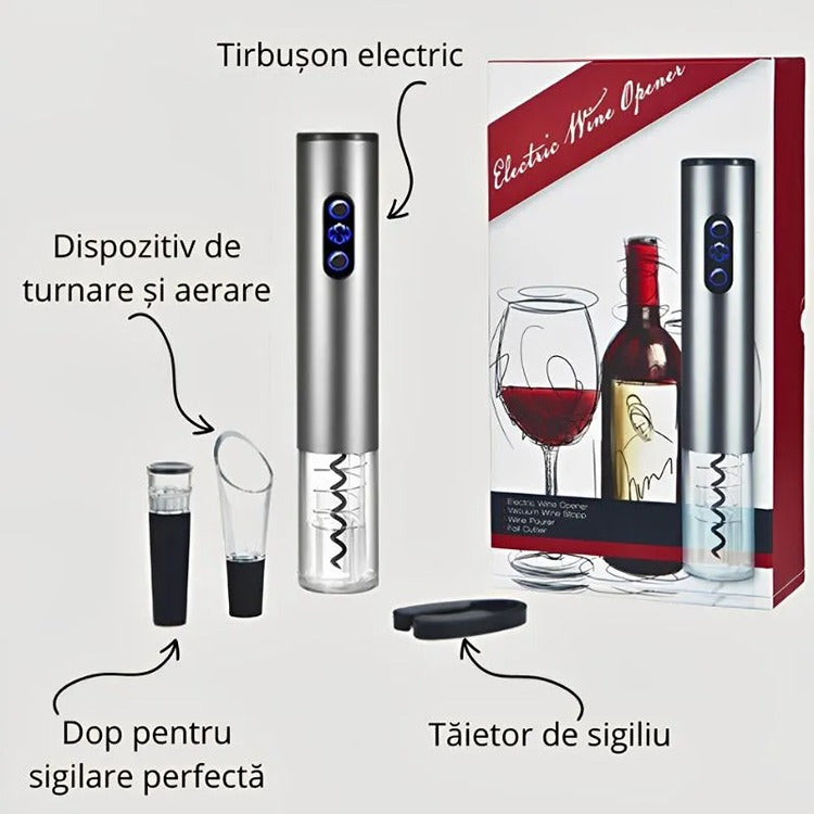 Tirbuson Electric cu Accesorii Vin, 4 piese