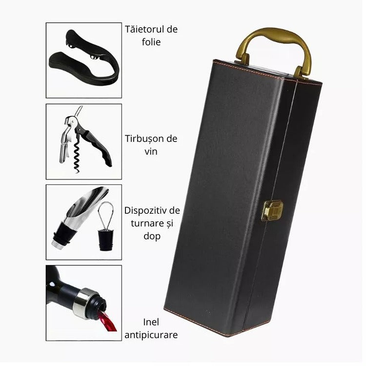 Cutie Cadou Sticla Vin cu Accesorii Deluxe