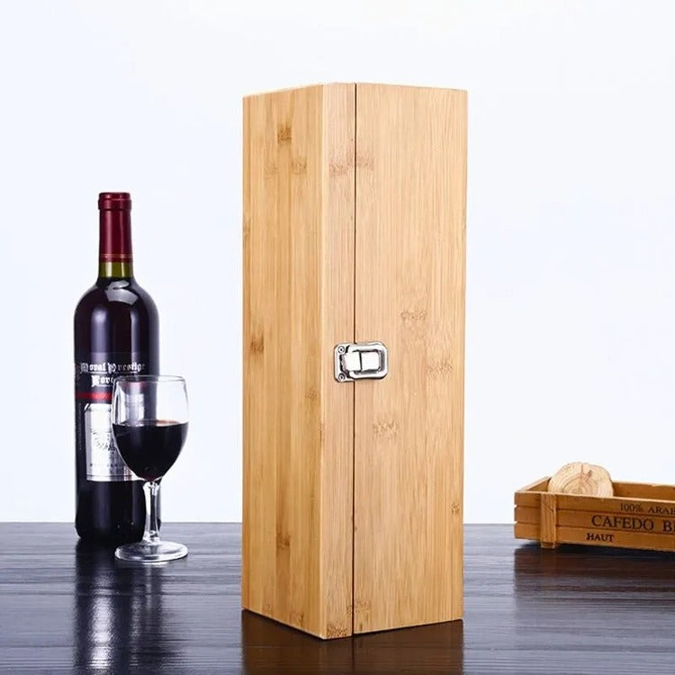 Cutie Sticla Vin din Lemn cu Accesorii
