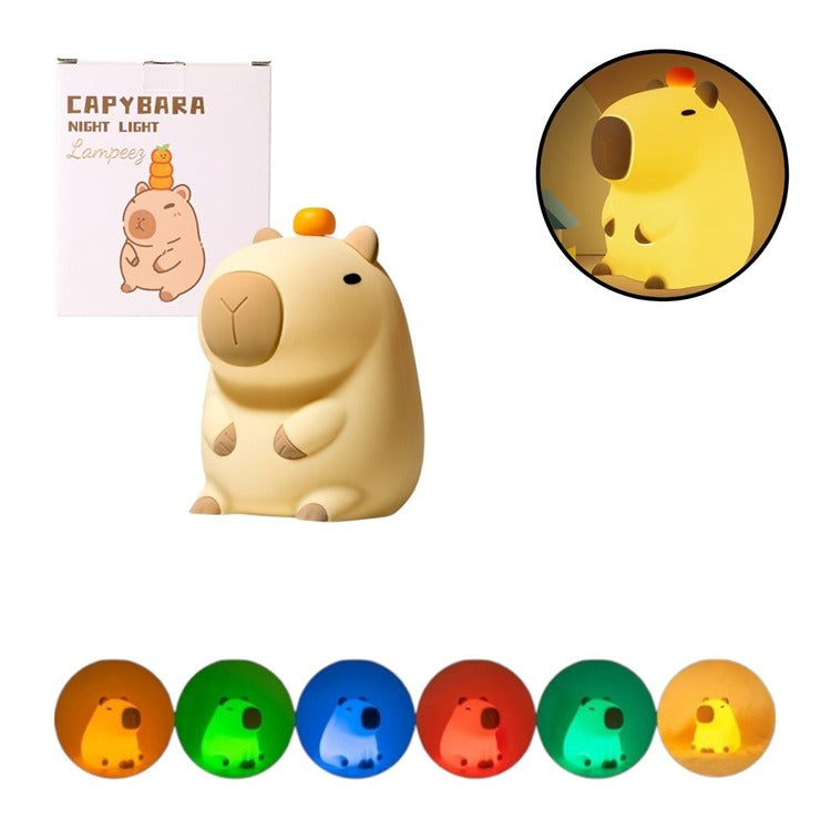Lampa de Noapte Capybara din Silicon, Reincarcabila USB, Multicolora, 14x8cm