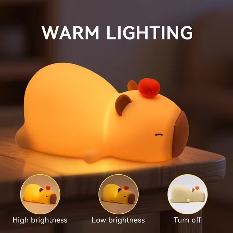 Lampa de Noapte Capybara din Silicon, Reincarcabila USB, Multicolora, 15x7cm