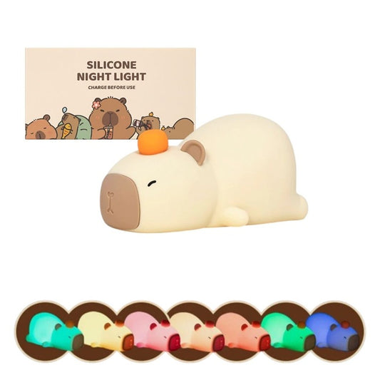 Lampa de Noapte Capybara din Silicon, Reincarcabila USB, Multicolora, 15x7cm