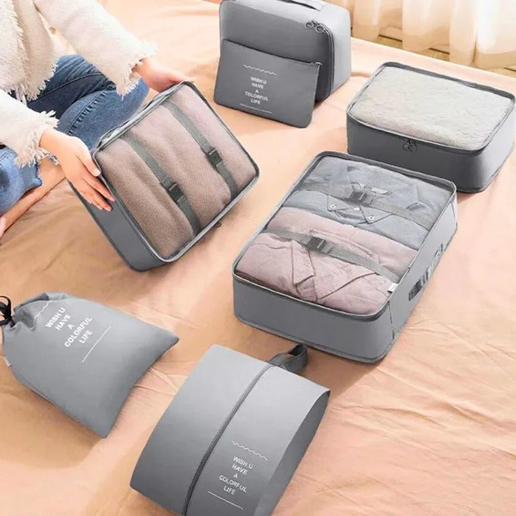 Set Huse Organizare Bagaj, Gri, 7 bucati