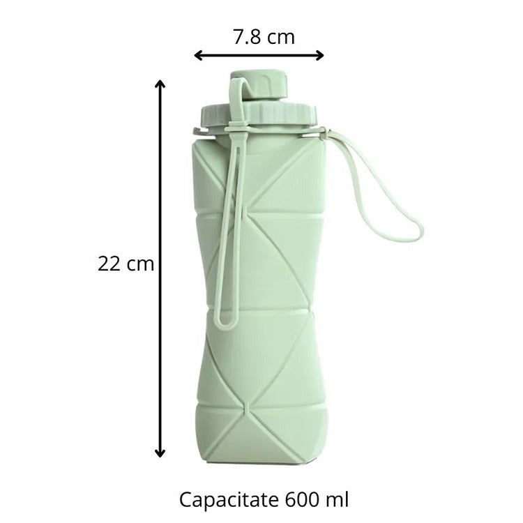Sticla Pliabila Silicon, Verde, 600ml